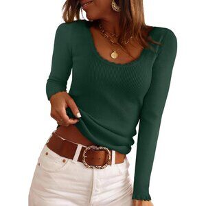 Women’s Ribbed Knit Sweater Long Sleeve Slim Fit Casual Top Autumn Winter